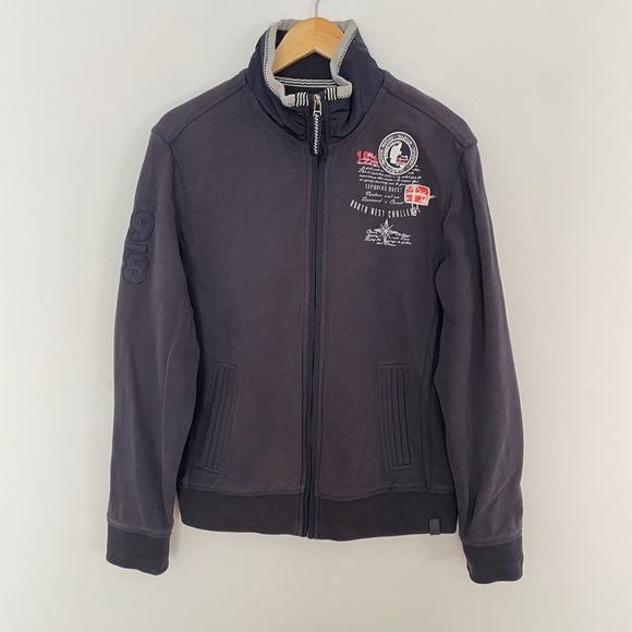 Vintage style BUGATTI World Traveller Full Zip Dark Blue Men's Sweater Size L - Picture 1 of 10